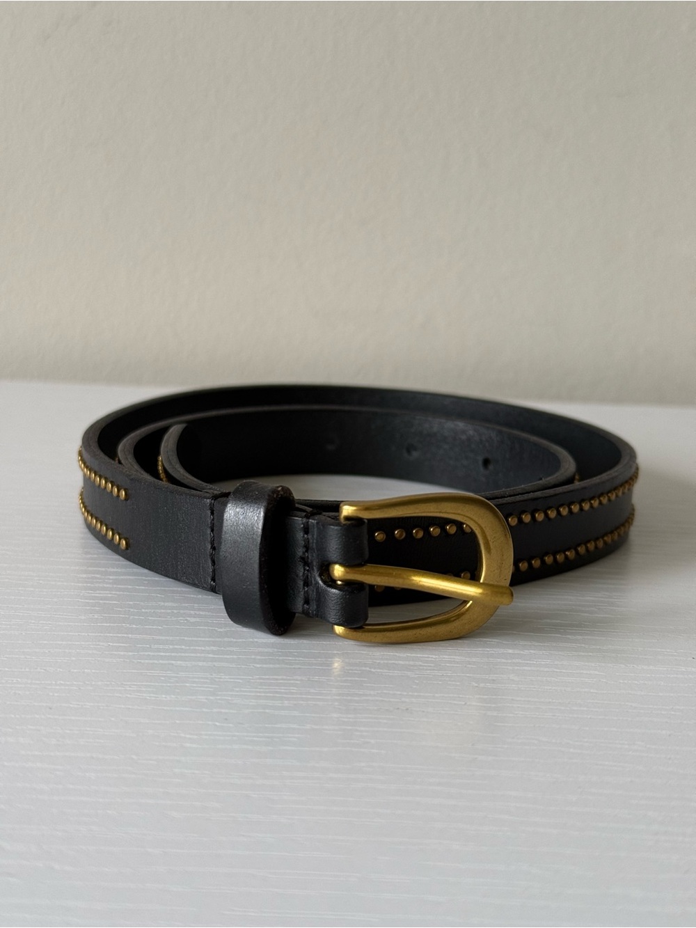 Auxiliary Genuine Leather Studded Belt – Black | XS | Solid Brass Buckle